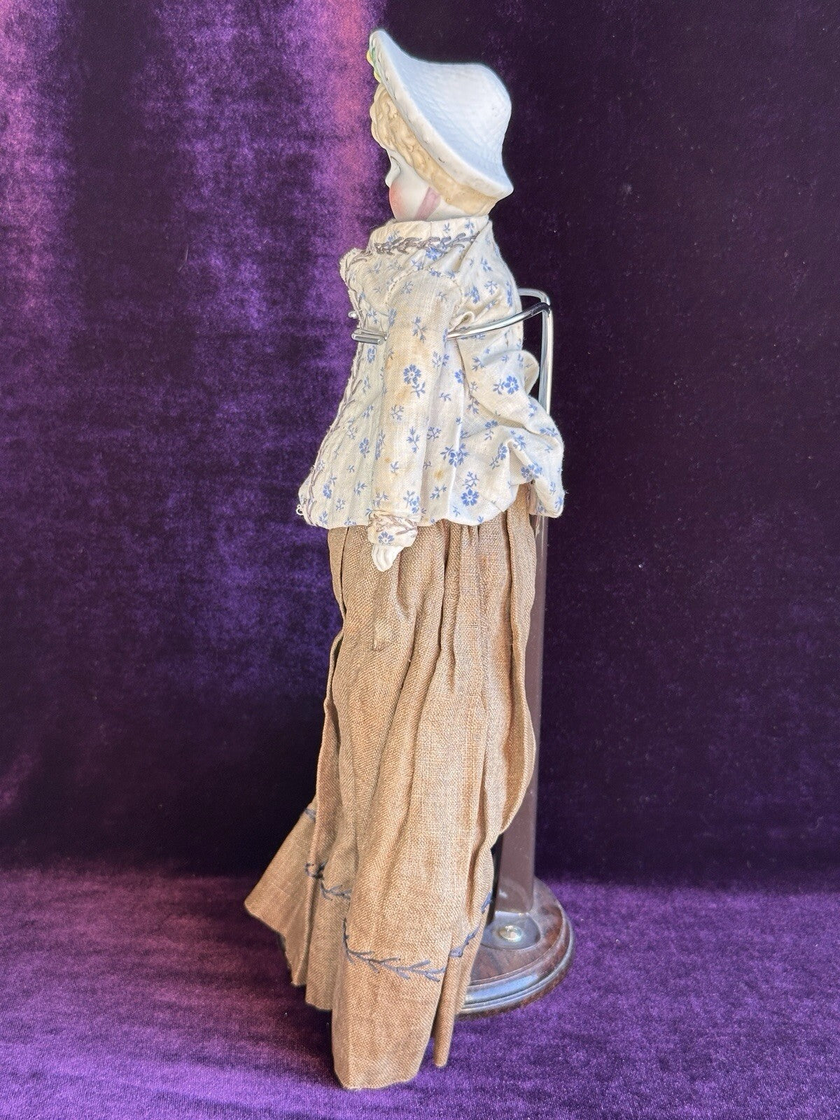 Antique German 12” Hertwig Molded Bonnet Parian Bisque Head China Doll