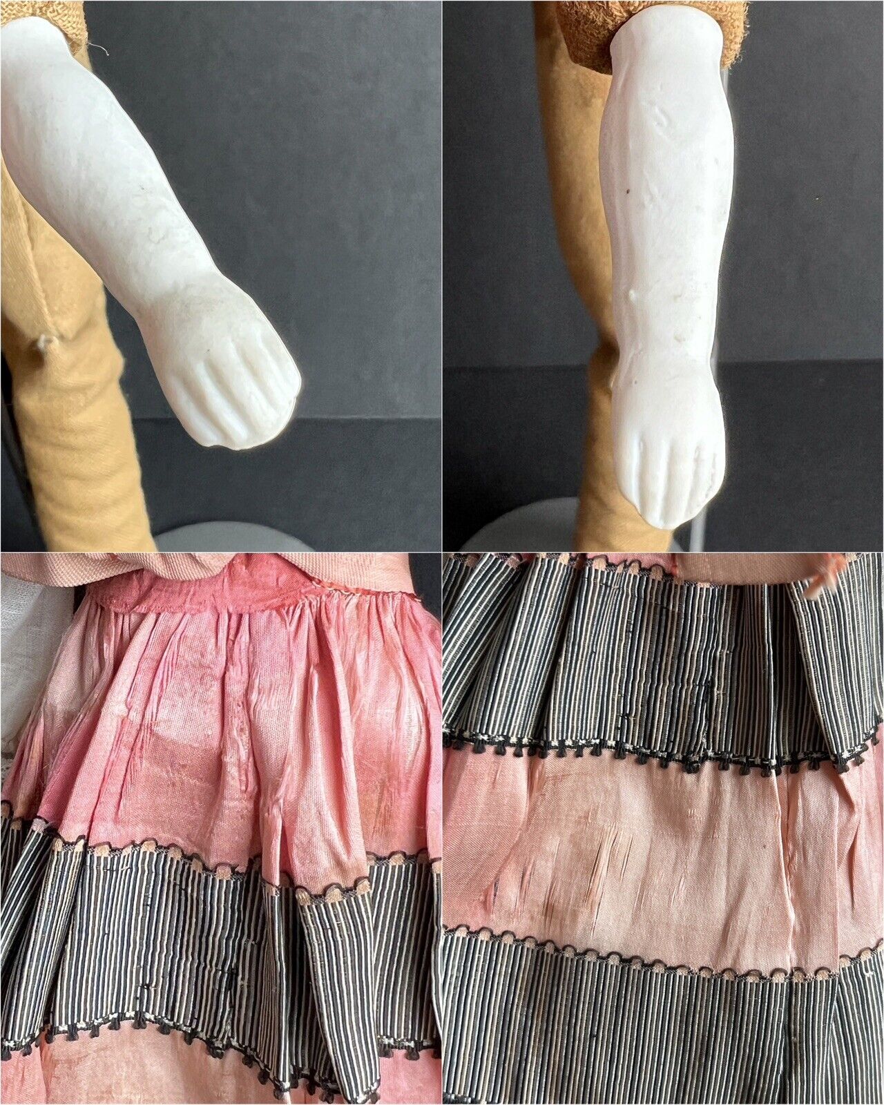 Antique German Hertwig 11.5” Molded Hat Bisque Shoulder Head Doll