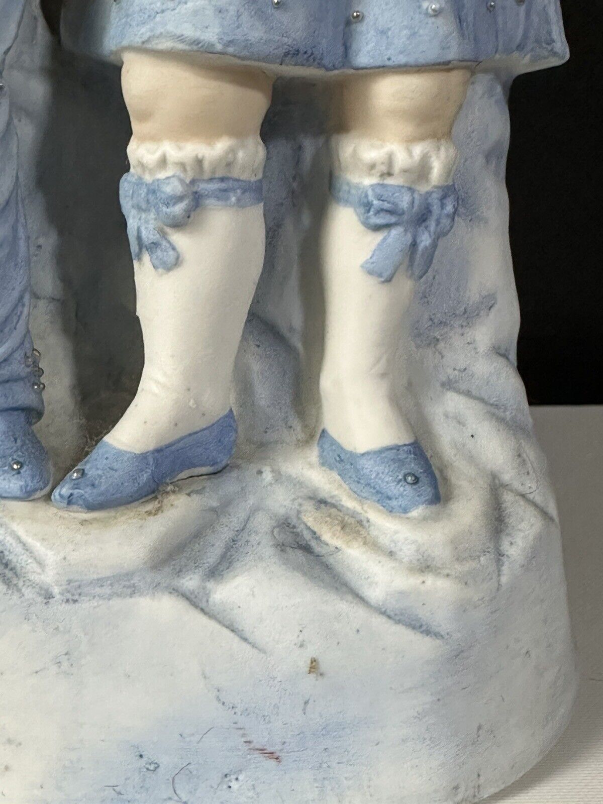 Antique Bisque Large 11” Figurine Boy and Girl In Blue Holding Cats Numbered 15