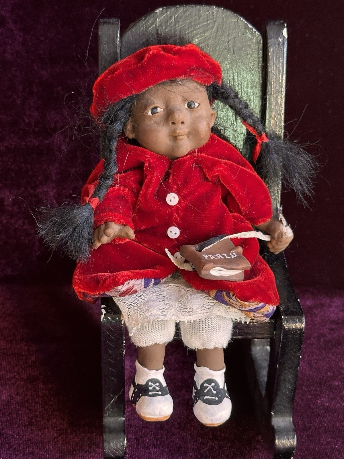 OOAK Miniature Handmade Elizabeth Cooper 5” Polymer Clay Cloth African Girl Doll