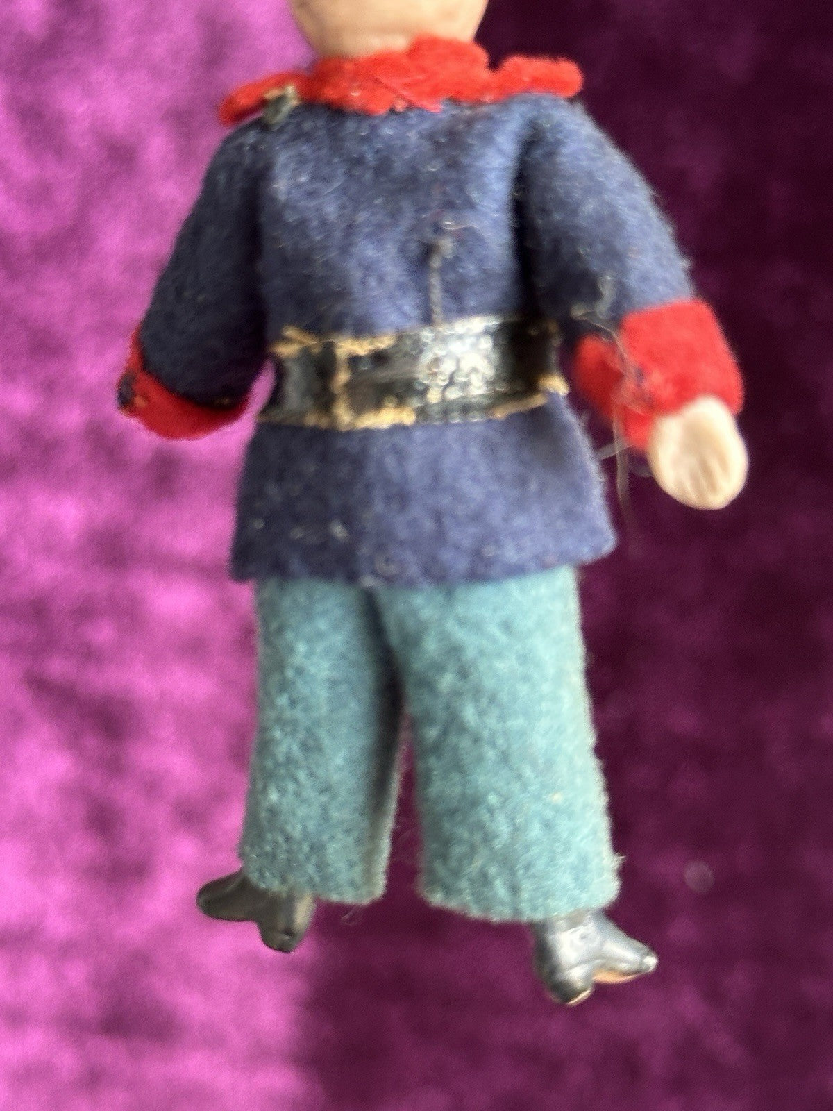 Antique German Bisque 2.875” Soldier Molded Hat Miniature Dollhouse Soldier Doll