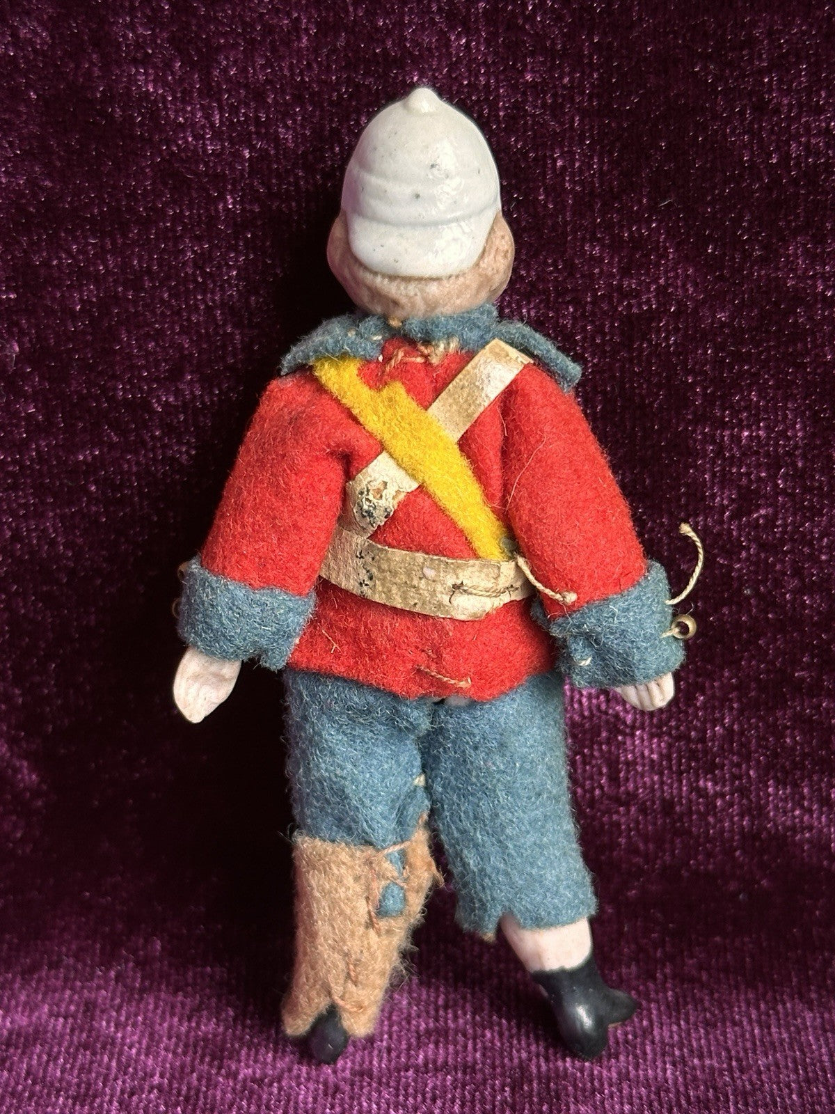 Antique German Kestner Bisque 2.75” Soldier Molded Hat Dollhouse Soldier Doll