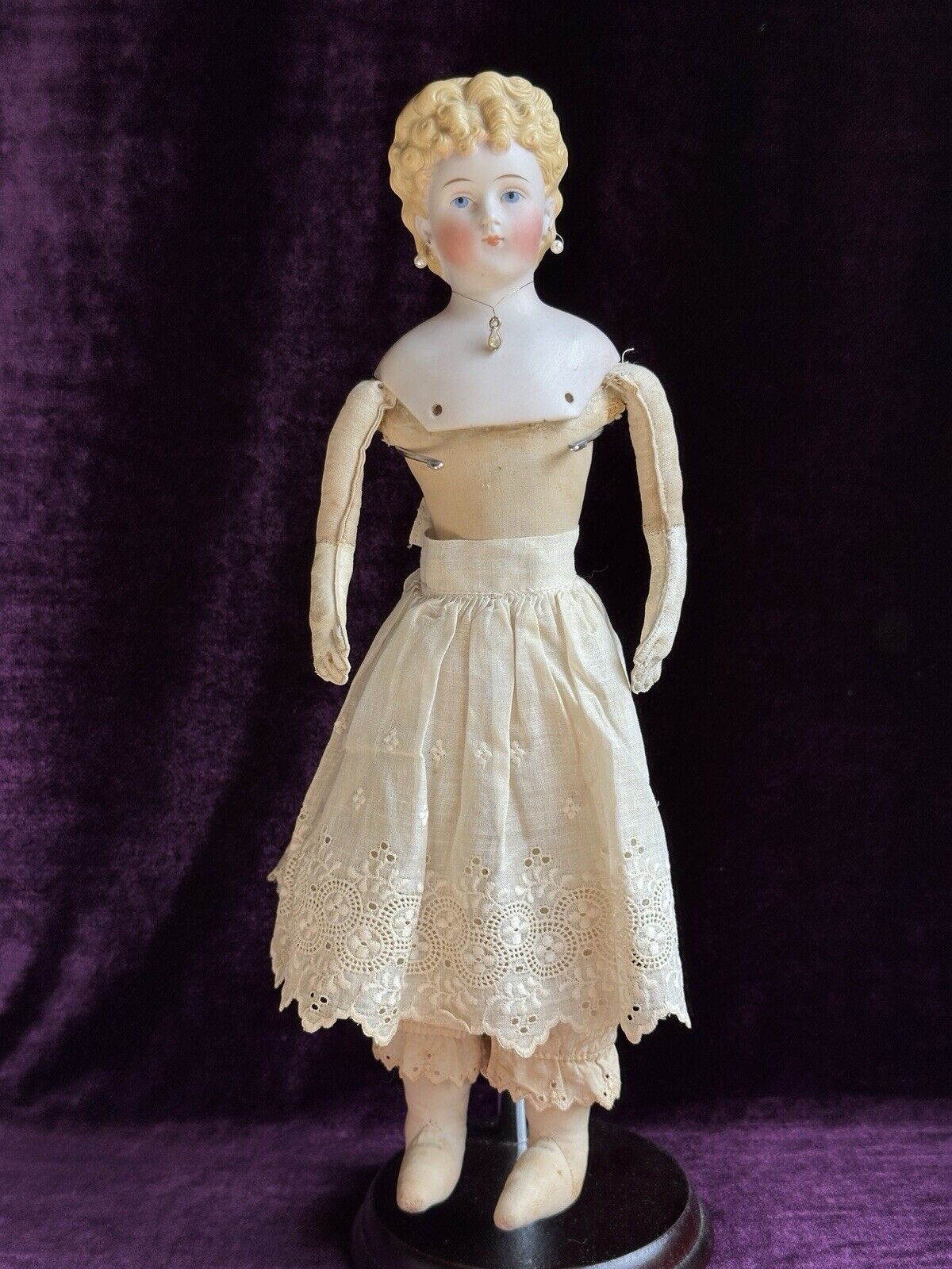Rare Antique German 15” Parian China Bisque Shoulder Head Fashion Doll