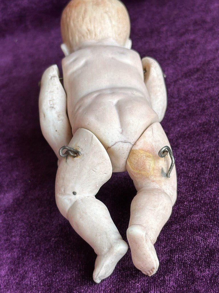 Antique German 5.25” All Bisque Miniature Baby Doll