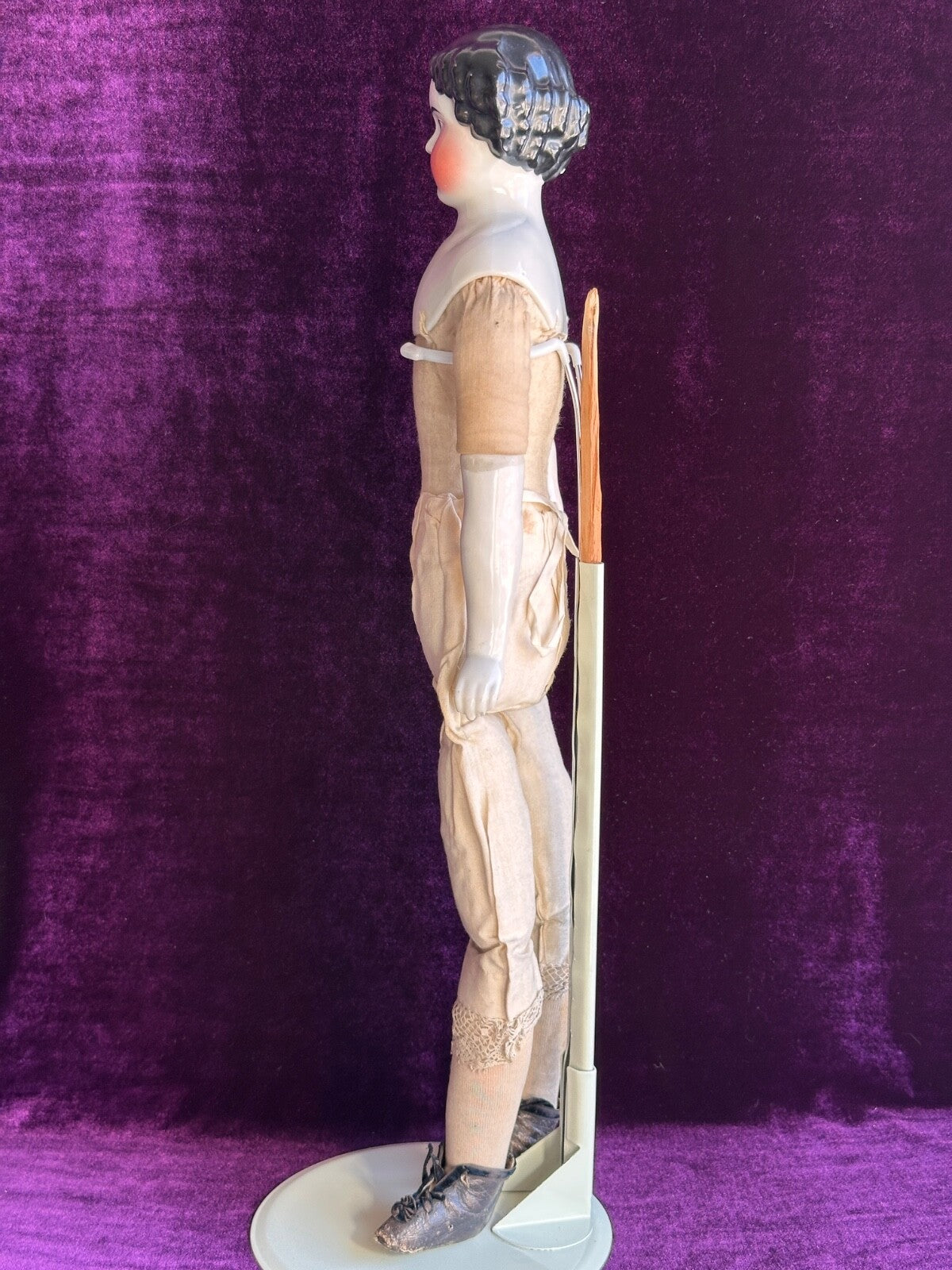 Antique German 21” Flat Top Highbrow China Shoulder Head Doll