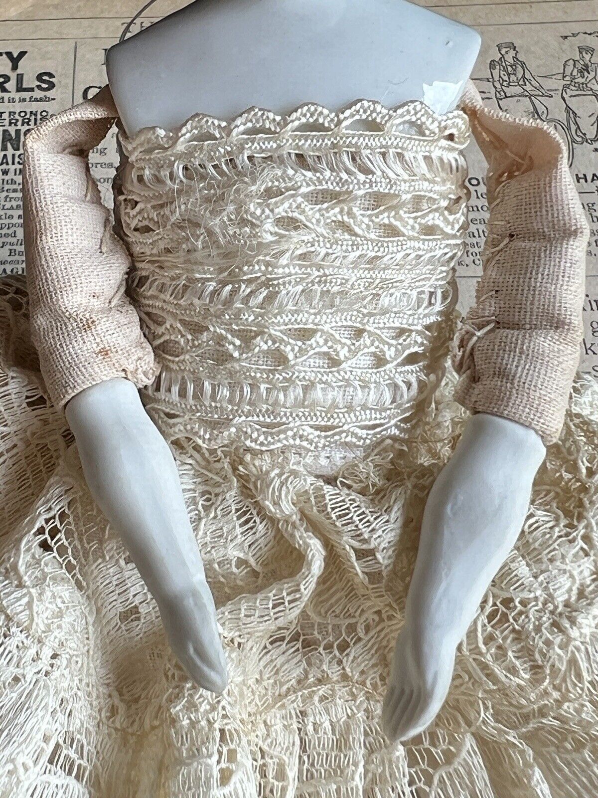 Antique German 9” Hertwig Miniature China Shoulder Head Doll