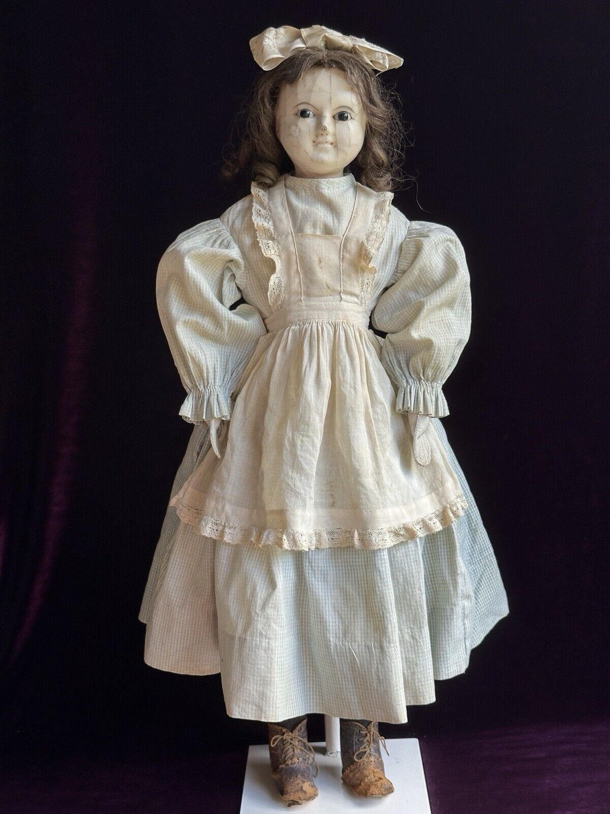 Antique English (?) Mad Alice 24” Wax Shoulder Head Victorian Doll