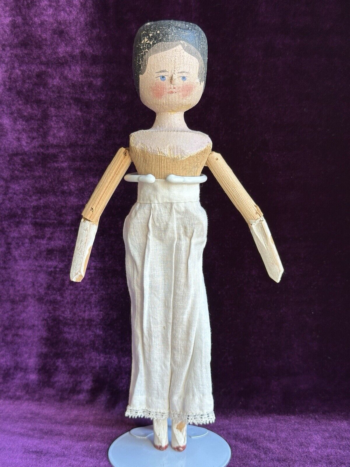 Antique German 11.5” Grodnertal Wood Peg Jointed Doll