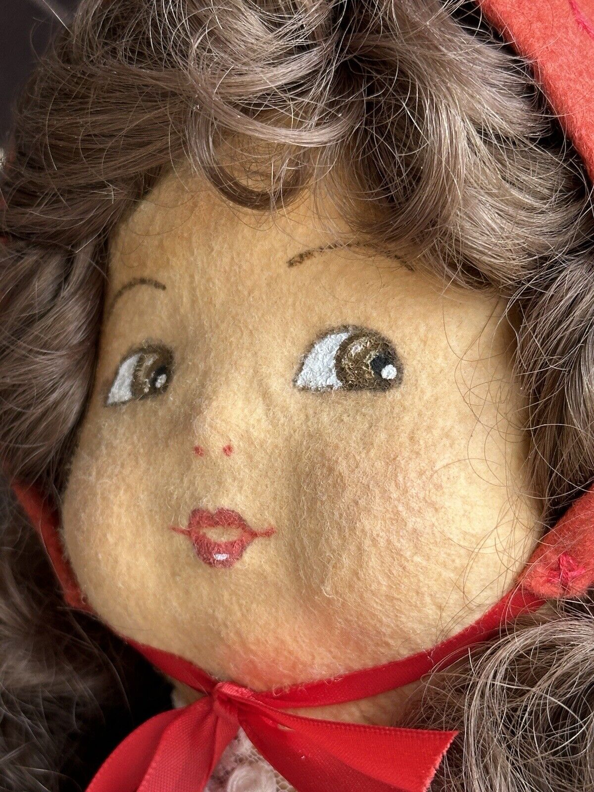 Vintage 23” Artist Signed Felt Cloth Red Riding Hood Doll by Gabriele West LE 50