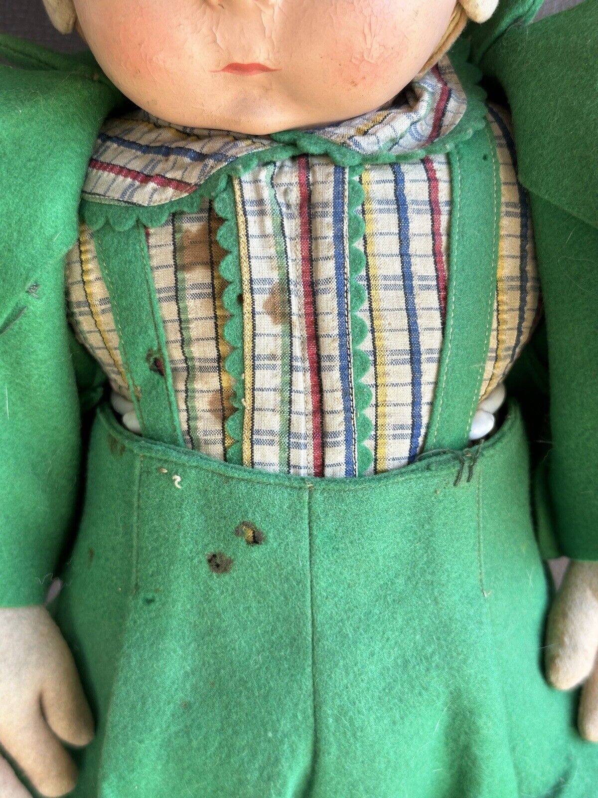 Vintage Italian 23” Lenci Didi (?) Felt Cloth Doll with Googly Disc Eyes
