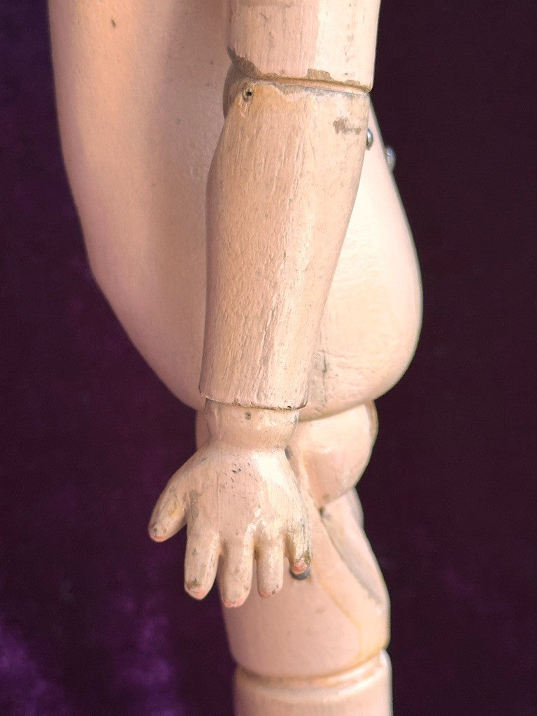 Antique American 15” Schoenhut 101 Series Wooden Jointed Girl Doll Molded Hair