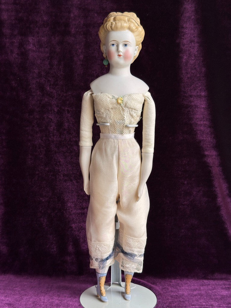Antique German 16.5” Parian China Bisque Shoulder Head Fashion Doll