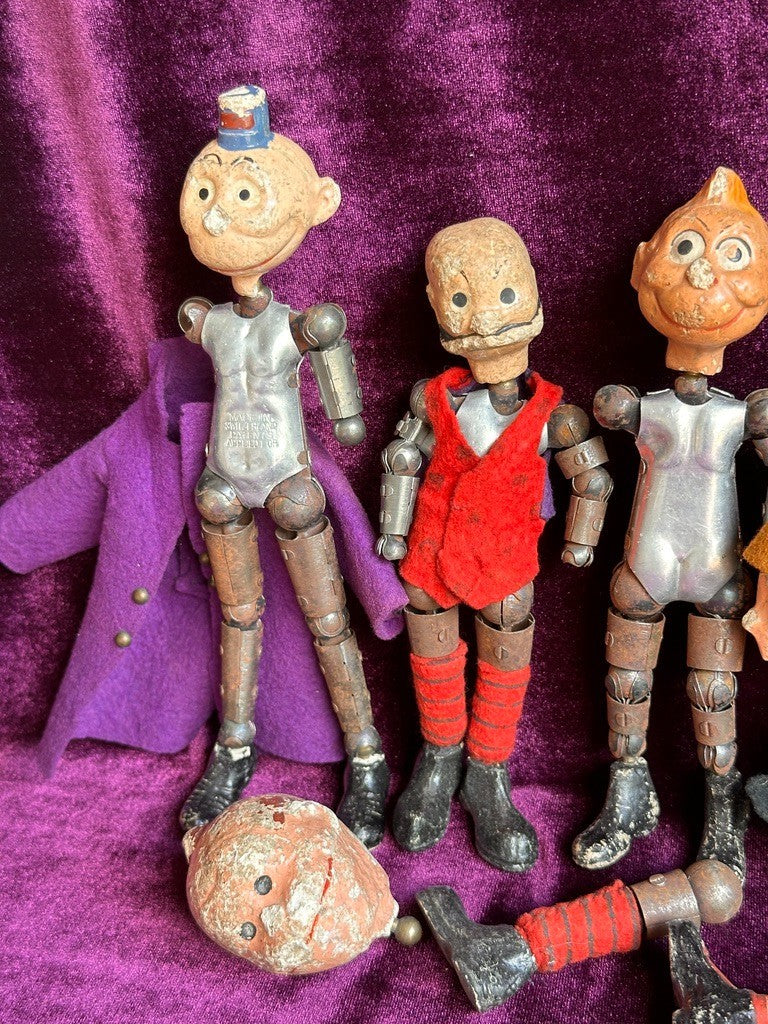 Large Lot of Antique Saba Bucherer Swiss Metal Jointed Character Dolls and Parts