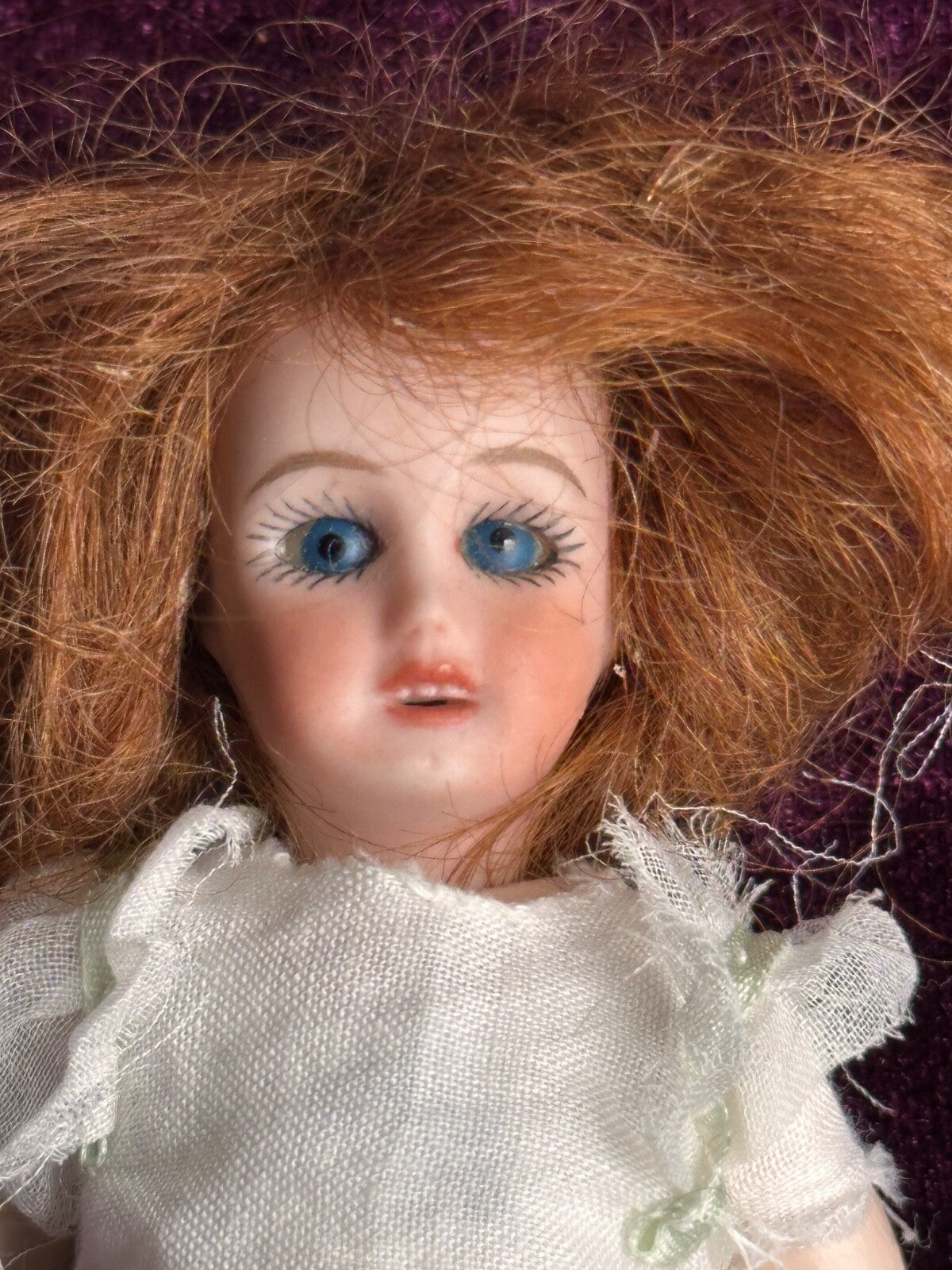 Miniature 4.5” Reproduction of French Bleuette Dollhouse Doll in Trunk + Extra