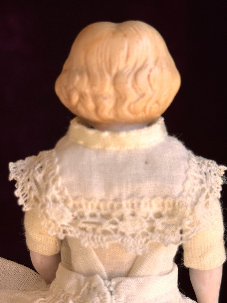Antique German 5.25” Bisque Shoulder Head Miniature Dollhouse Parian Doll