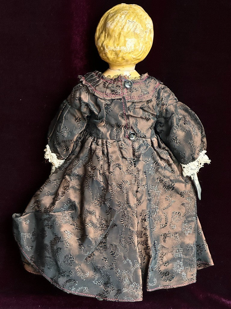 Antique American Mason & Taylor 11.5” Papier Mache Wood Metal Doll