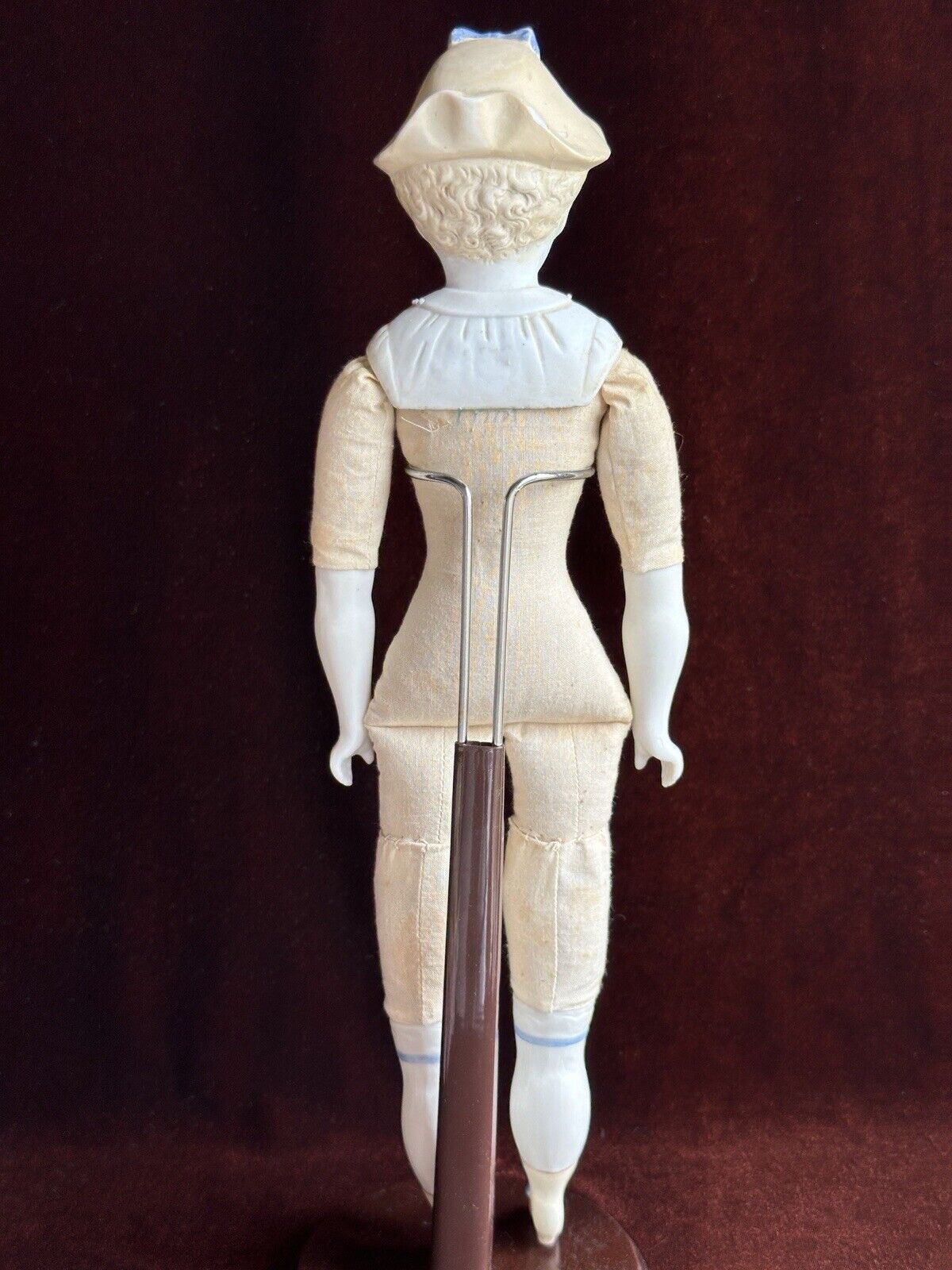 Antique German Hertwig 14” Molded Hat Parian Bisque Shoulder Head Doll
