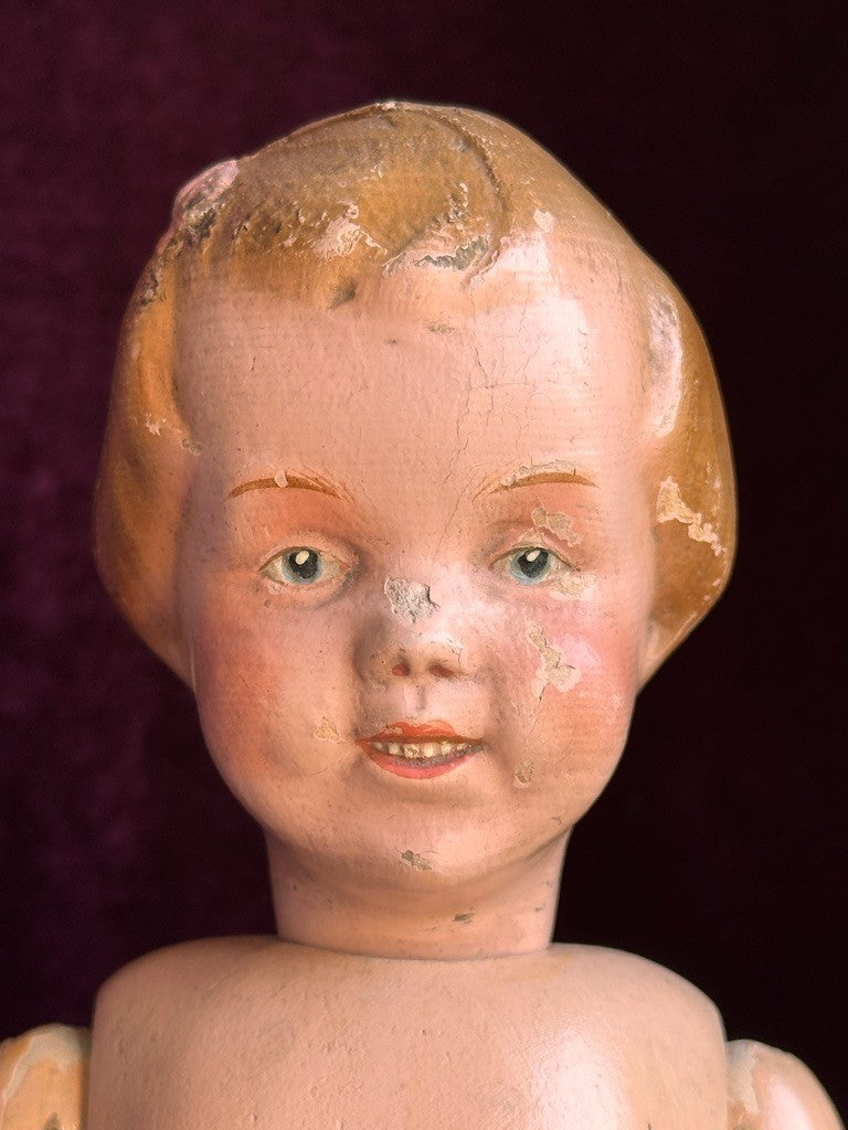 Antique American 15” Schoenhut 101 Series Wooden Jointed Girl Doll Molded Hair