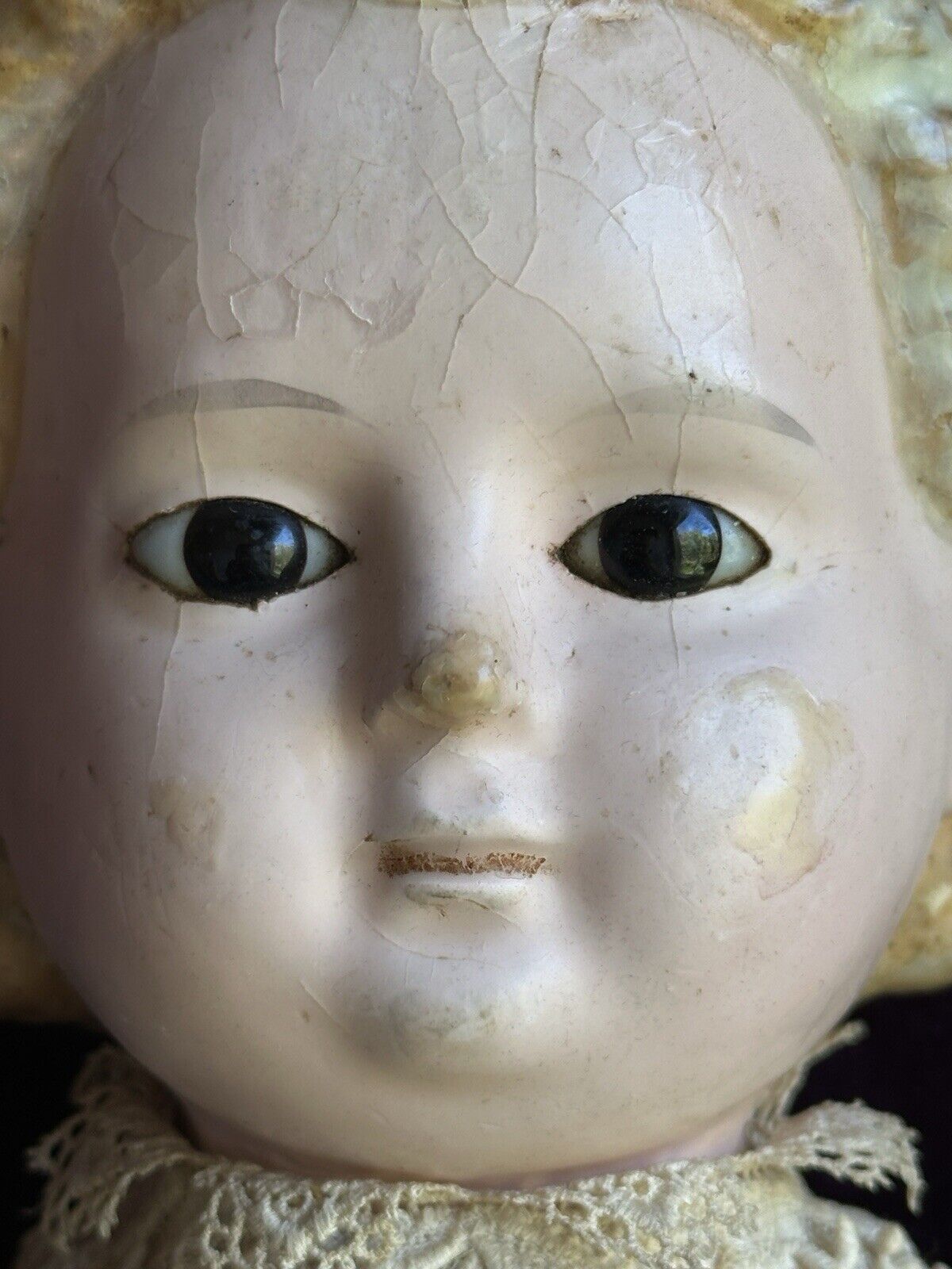 Large Antique German 29” Wax Over Papier Mache Pumpkin Head Doll