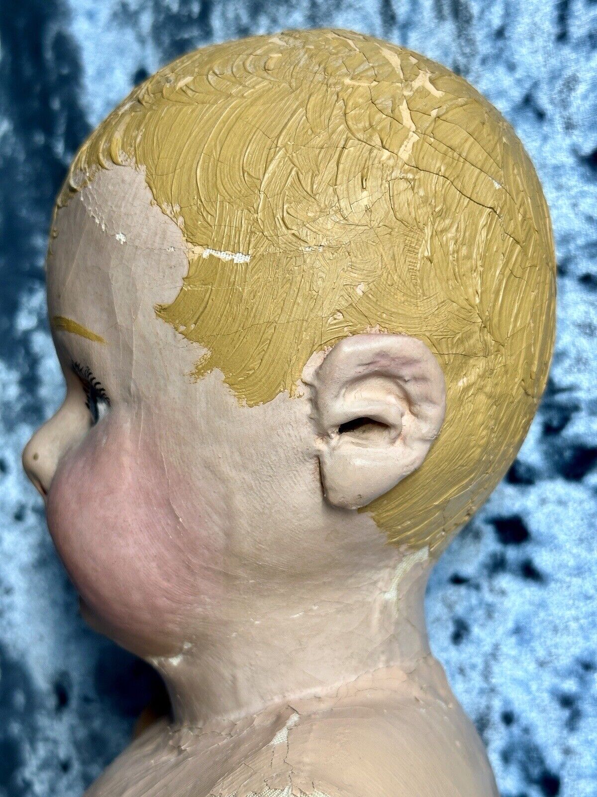 Large Antique American 25” Martha Chase Stockinette Oil Painted Baby Doll