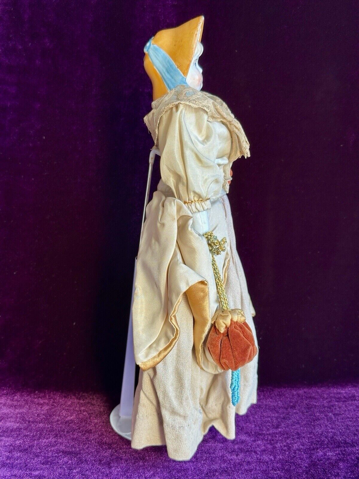 Antique German 12.5” China Shoulder Head Doll with Molded Bonnet