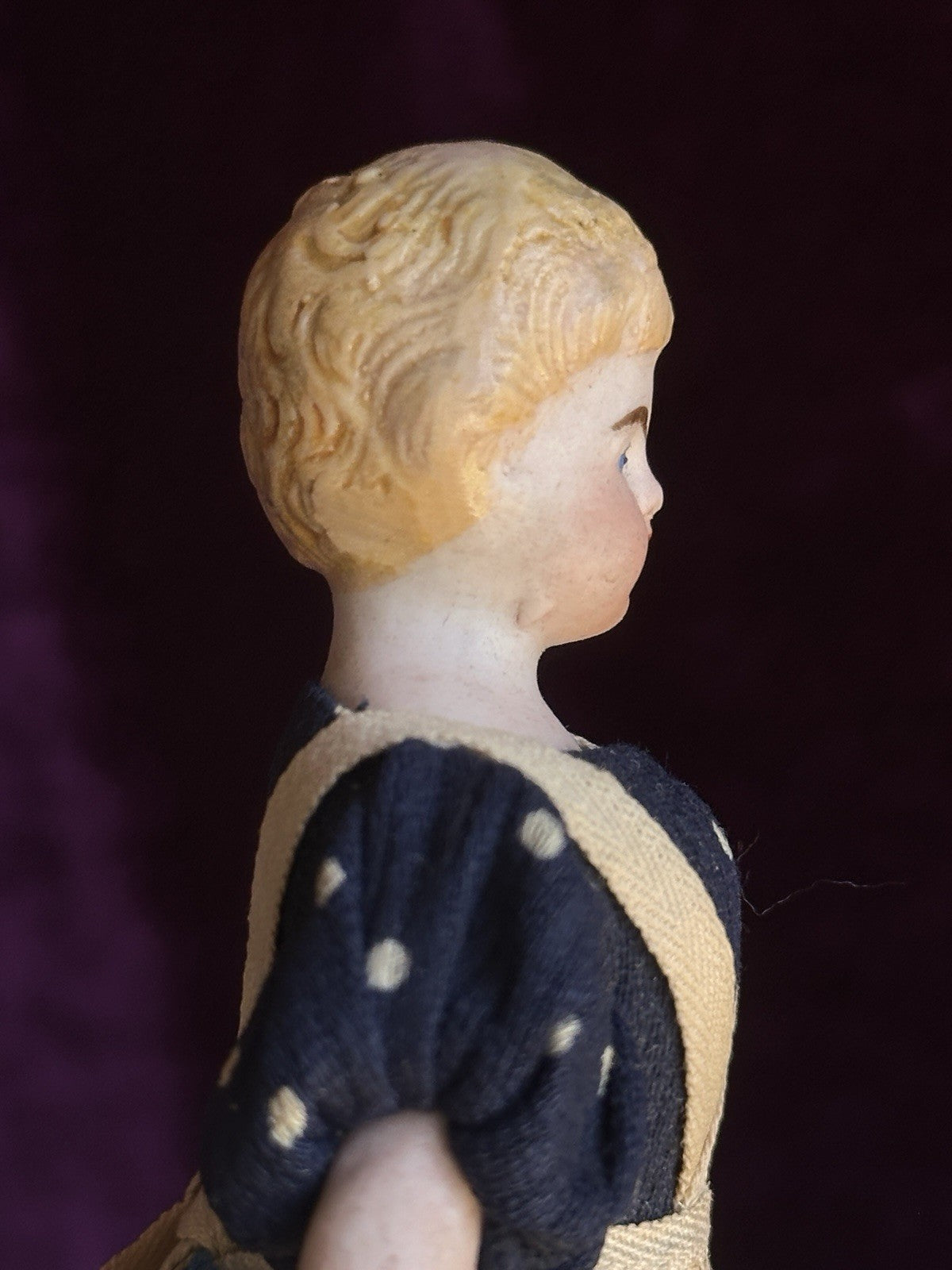 Antique German 5.85” Bisque Cloth Miniature Dollhouse Parian Doll