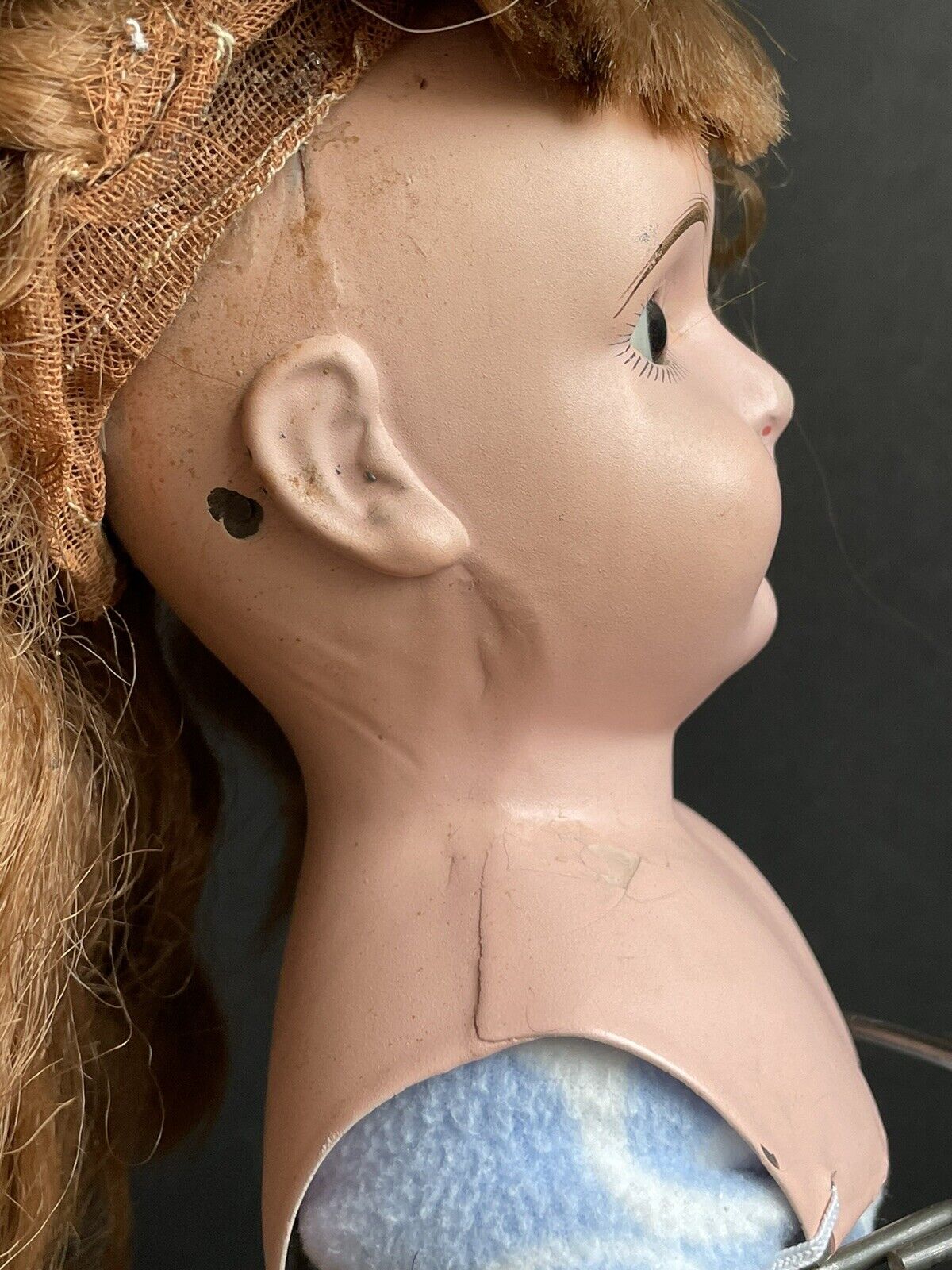 Antique German 22” Alfred Heller (?) Metal Head Glass Eyes Doll