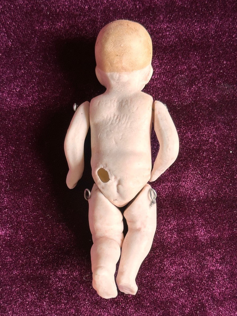 Antique German Miniature All Bisque Limbach Baby Doll in Victorian Pram/Carriage
