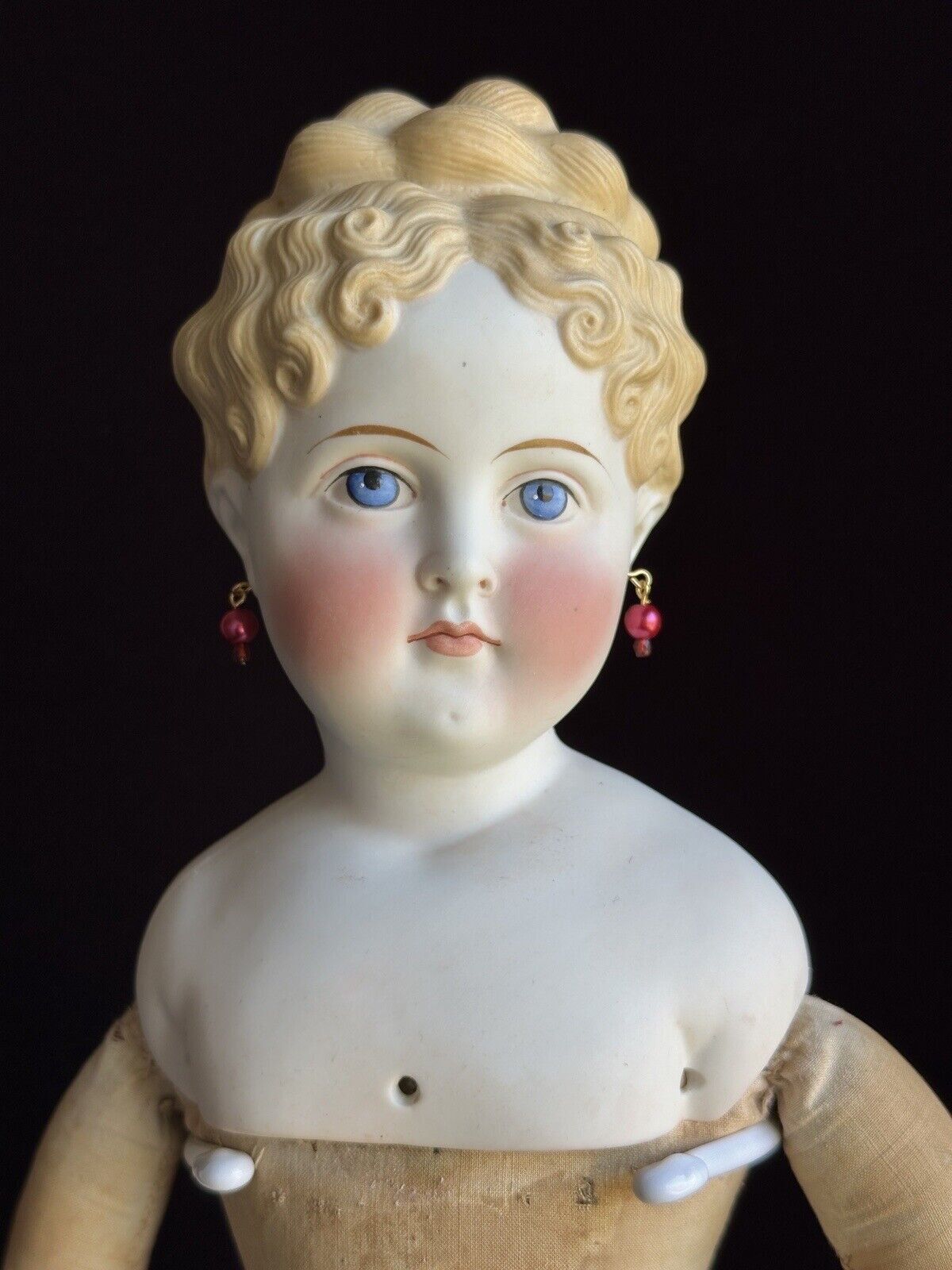 Very Rare Antique German 22” Parian Bisque Turned Head Pierced Ears Lady Doll