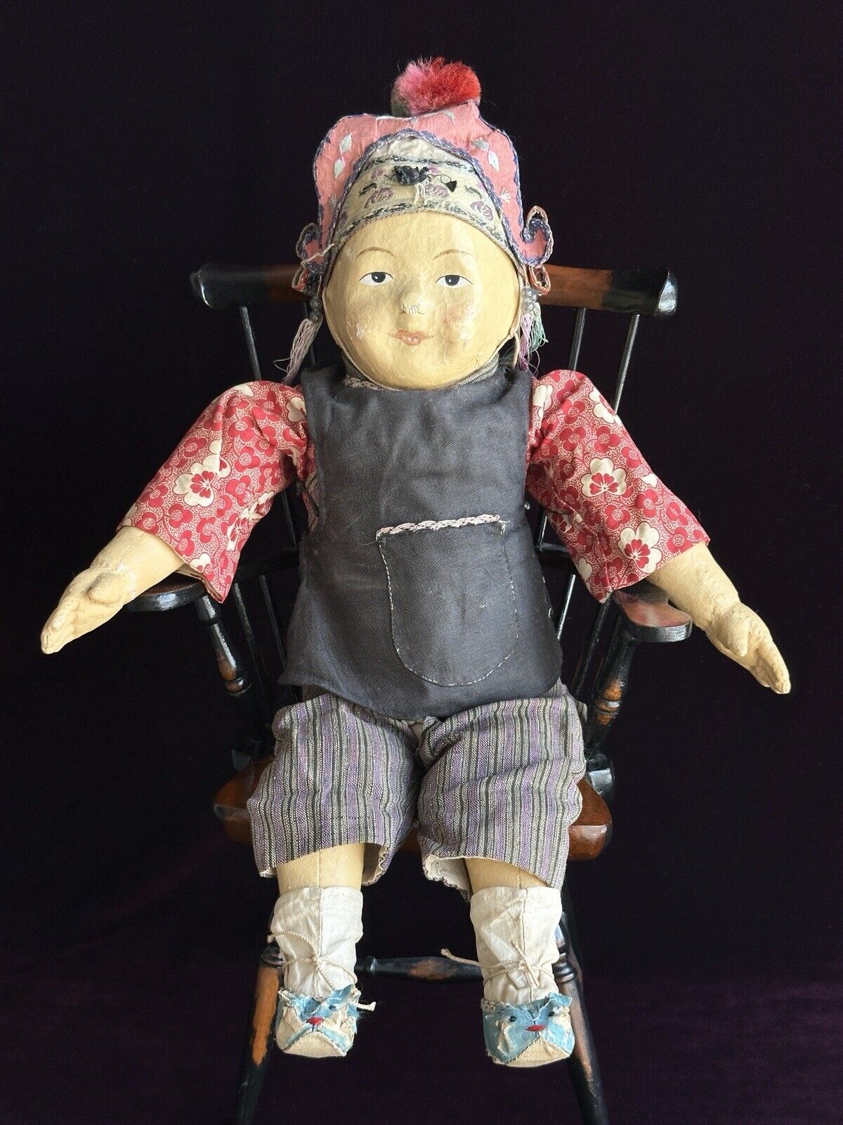 Antique Chinese Oil Painted Martha Chase Style FIve Finger Ching Mission Doll