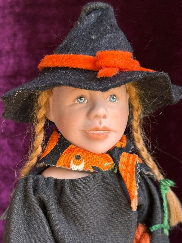 Porcelain/Composition UFDC (?) Artist Two-Faces 9.25" Halloween Girl/Witch Doll