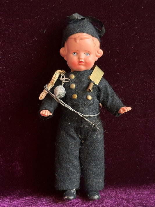 Vintage German 5.625" Miniature Dollhouse Plastic Celluloid Chimney Sweeper Doll