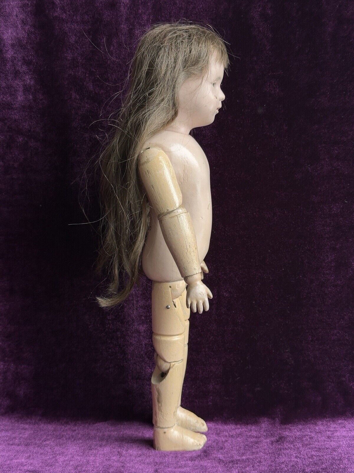 Antique 14” American Schoenhut Model 312 Wood Carved Spring Jointed Girl Doll