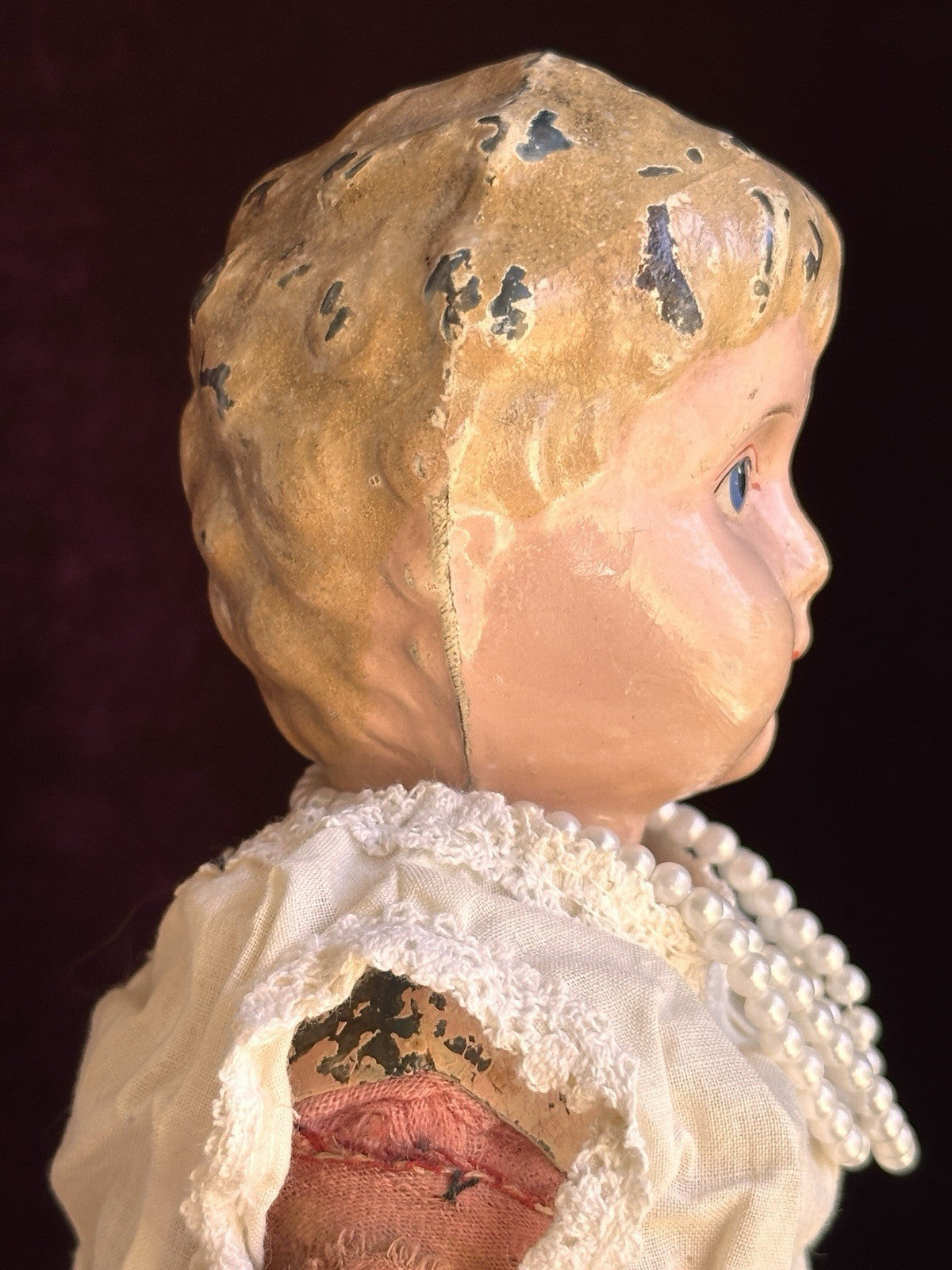 Antique German 16” Minerva Metal Tin Head Doll