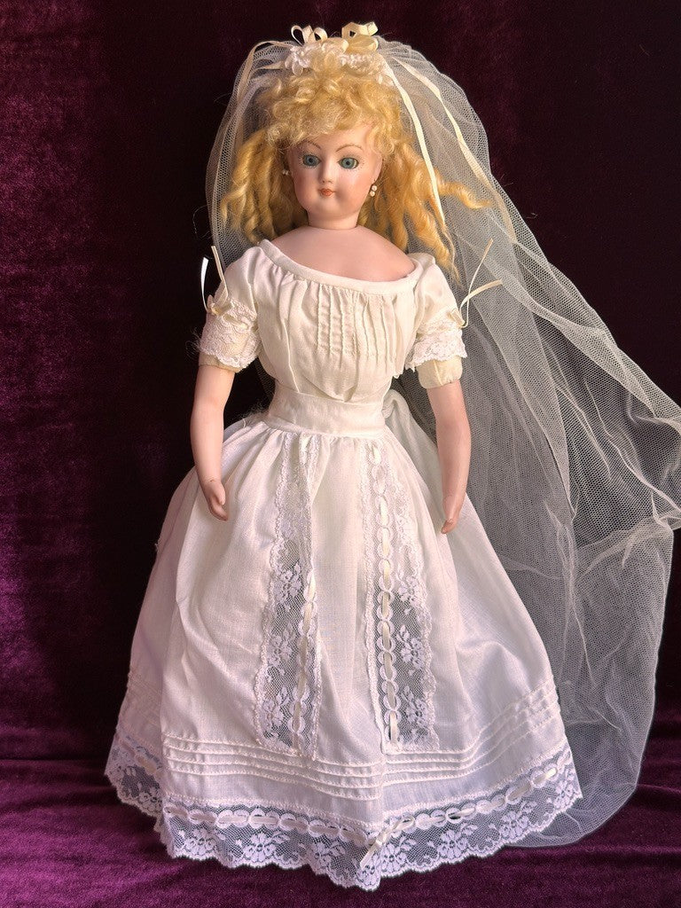 Vintage Porcelain 15” Reproduction of Antique French Gaultier Fashion Bride Doll