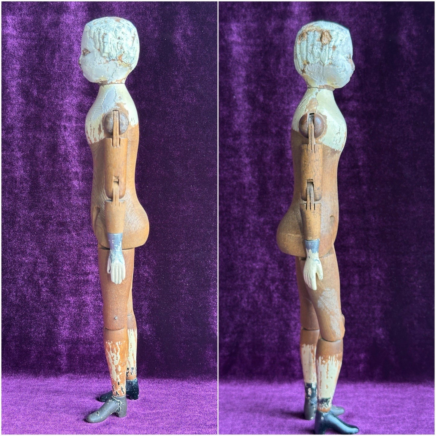 Rare Early American 15” Joel Ellis Metal Wood Jointed Doll