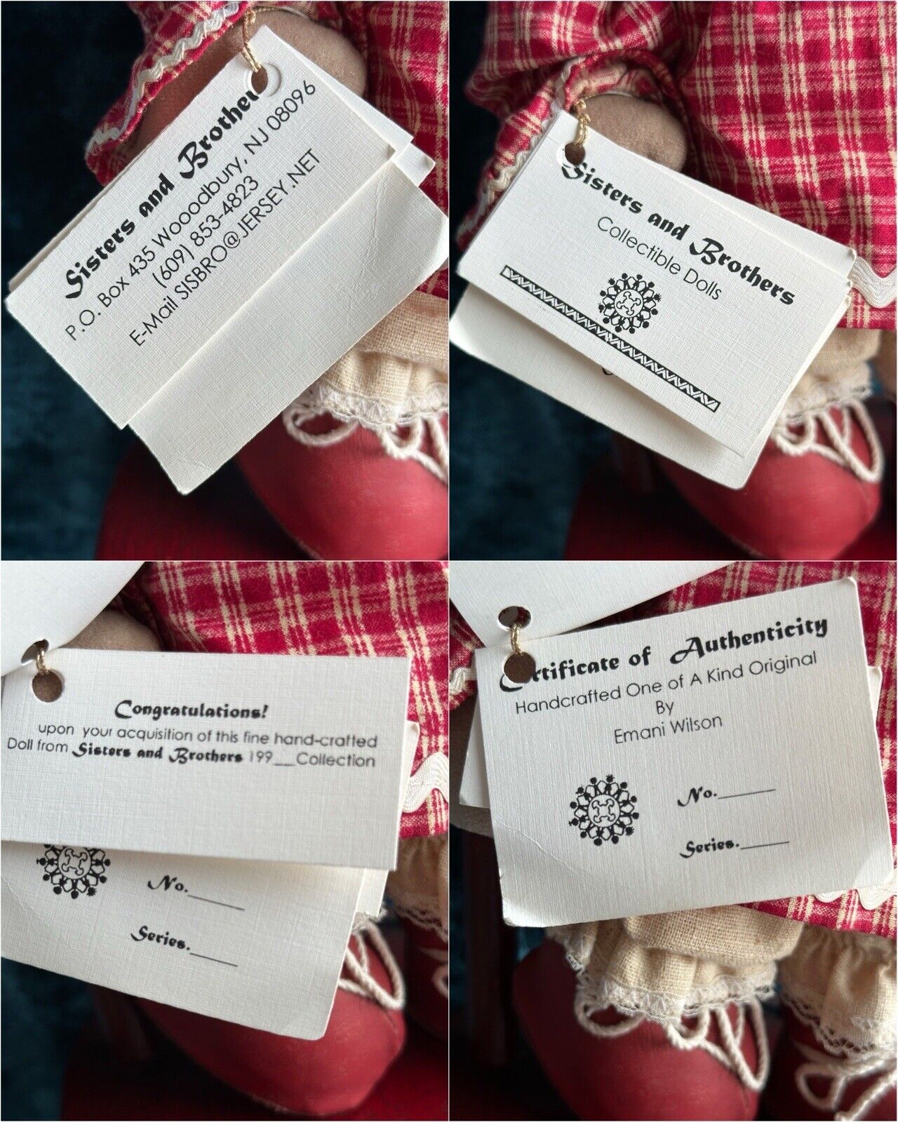 Lot of 3 OOAK Cloth Handmade Artist African American Sisters and Brothers Dolls