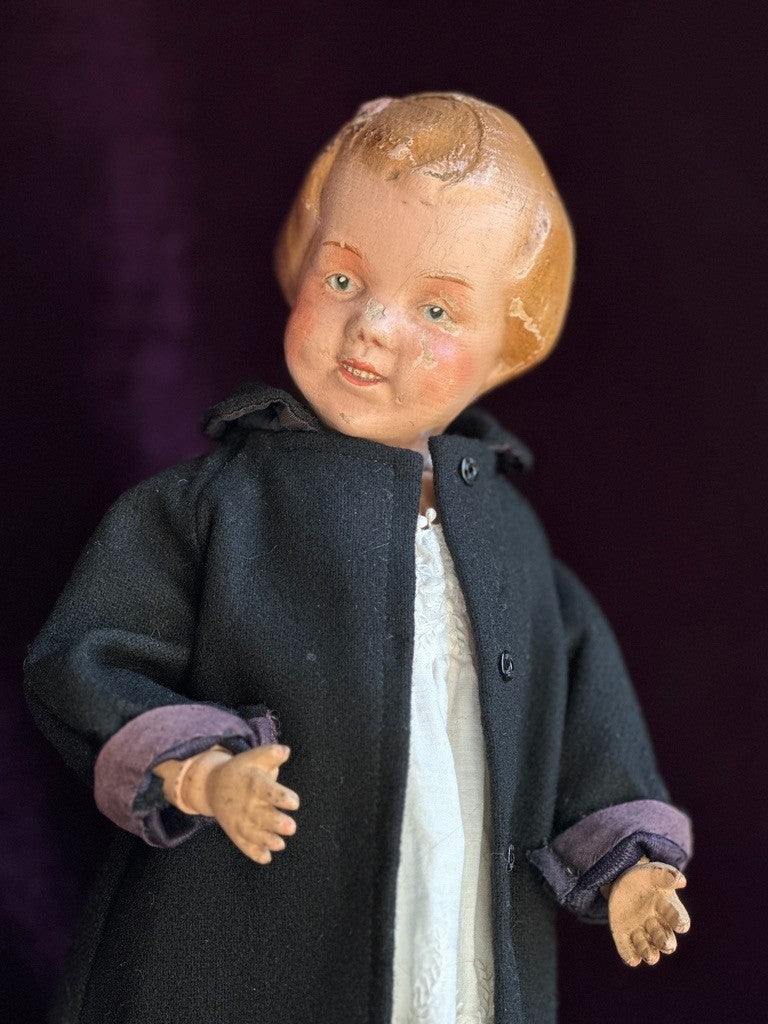 Antique American 15” Schoenhut 101 Series Wooden Jointed Girl Doll Molded Hair
