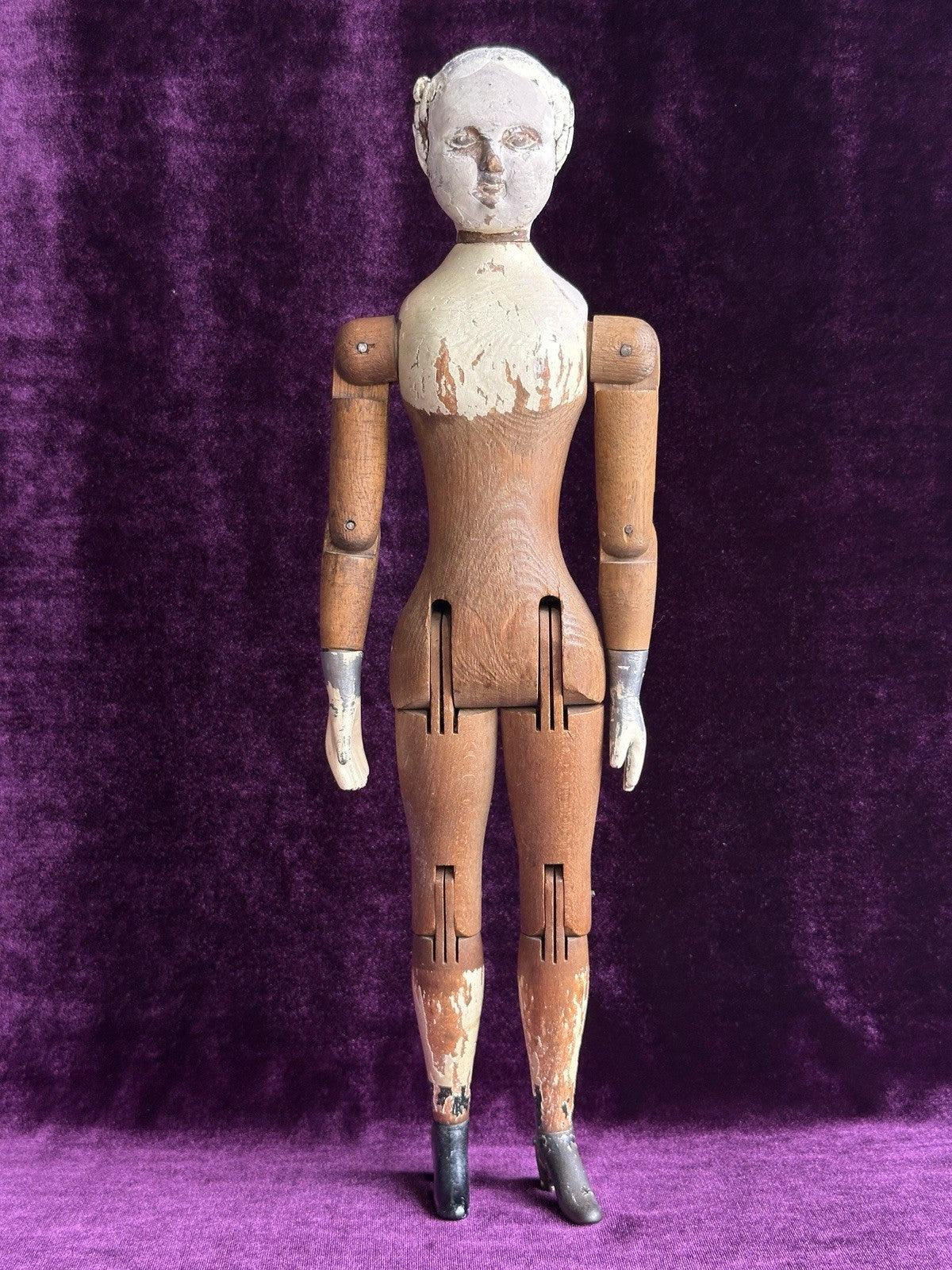 Rare Early American 15” Joel Ellis Metal Wood Jointed Doll