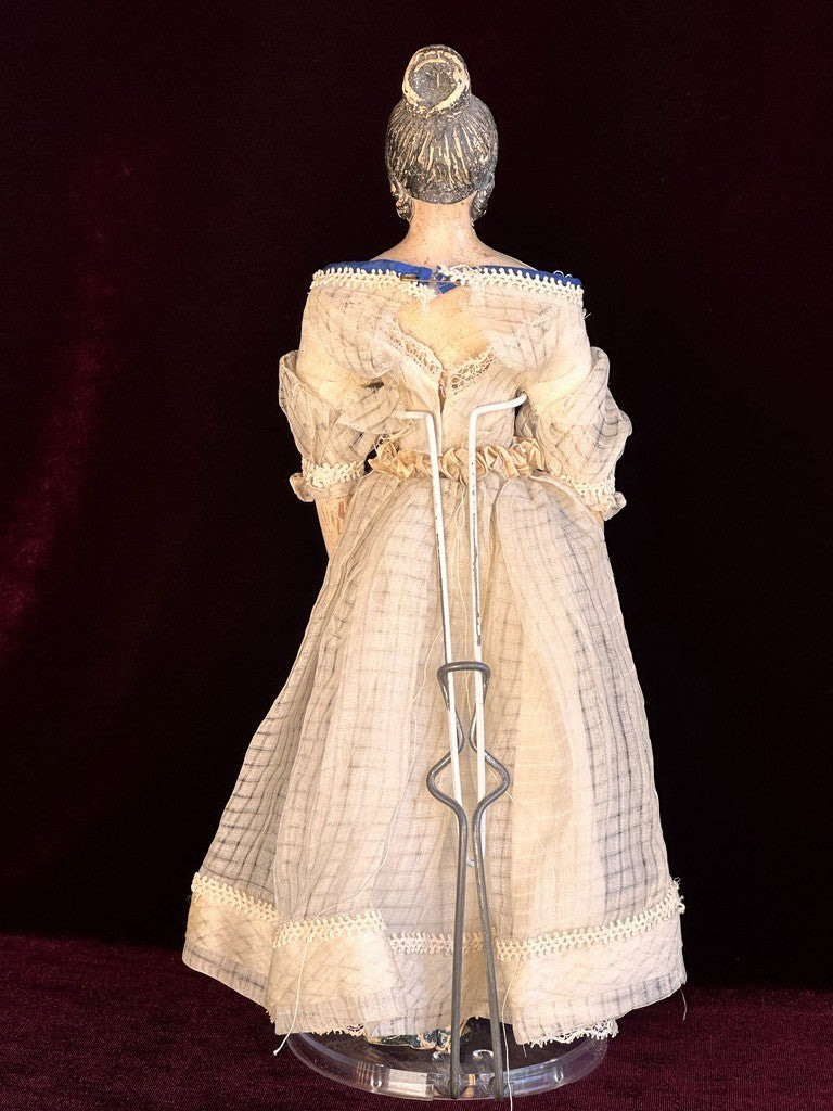 Early Antique German 12” Papier Mache Milliner’s Model Doll with Bun