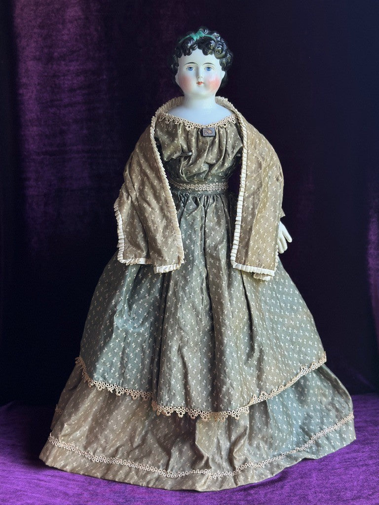 Large Antique German 26” Dolly Madison China Shoulder Head Doll
