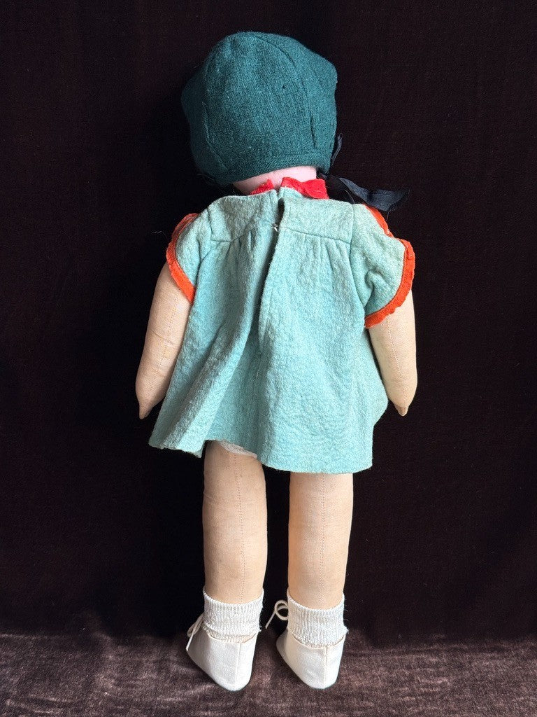 Vintage French 18” Felt Cloth Character Doll