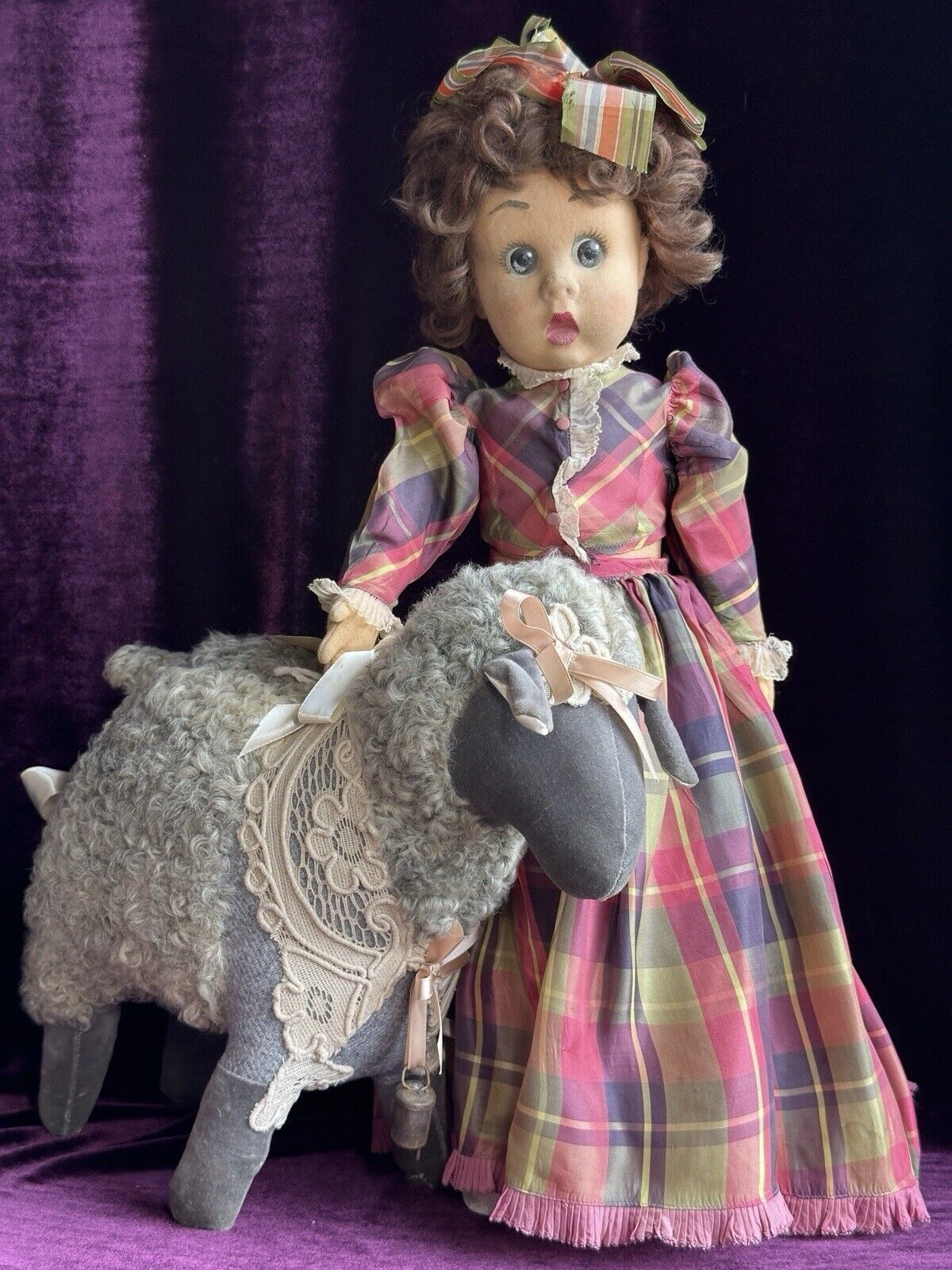 Rare Vintage Italian 20” Original Lenci Googly Eyes Felt Doll Tagged Outfit