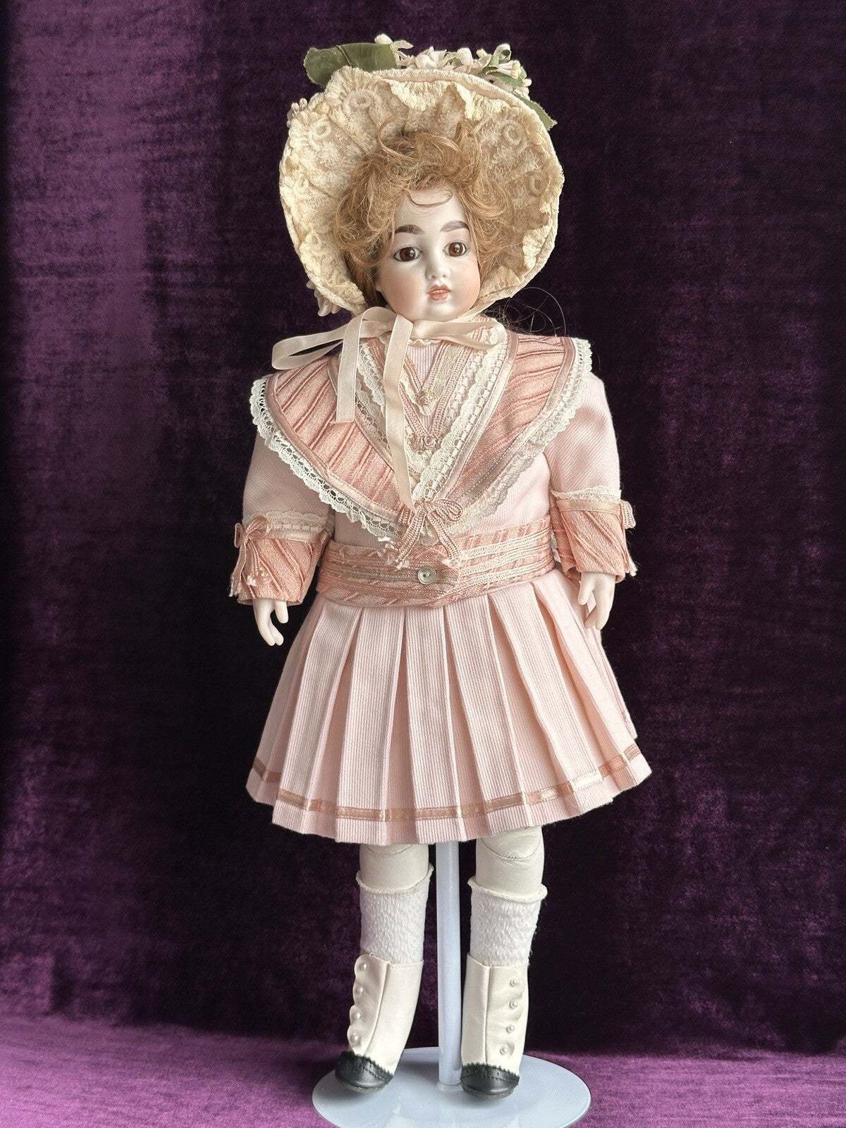 Vintage Porcelain 19” Repro of Antique French Bru Circle Dot Doll by Clara Wade