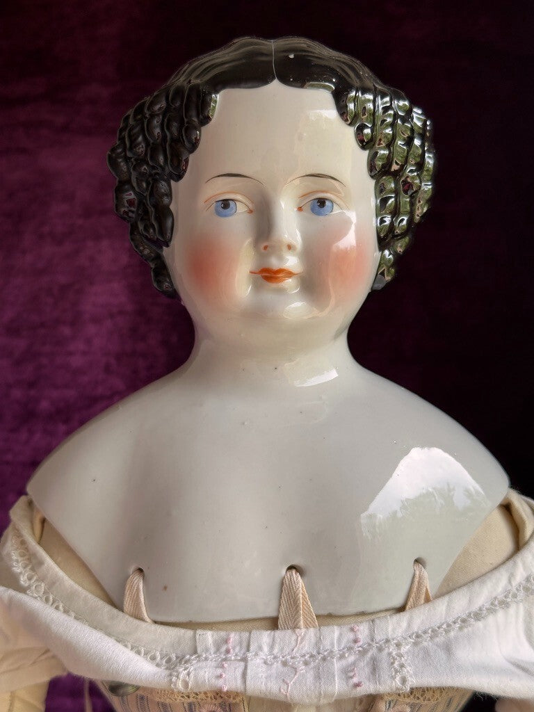 Large Antique German 26" Flat Top Highbrow China Shoulder Head Doll
