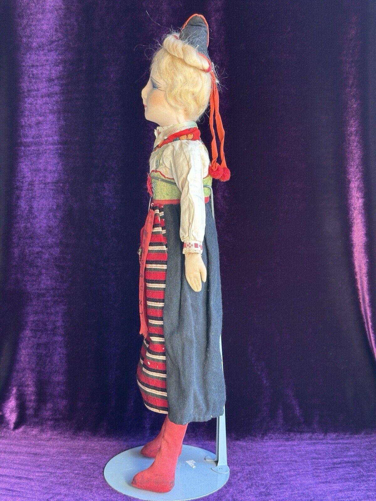 Antique European 24” Cloth Boudoir Style Greta Doll Made In Sweden