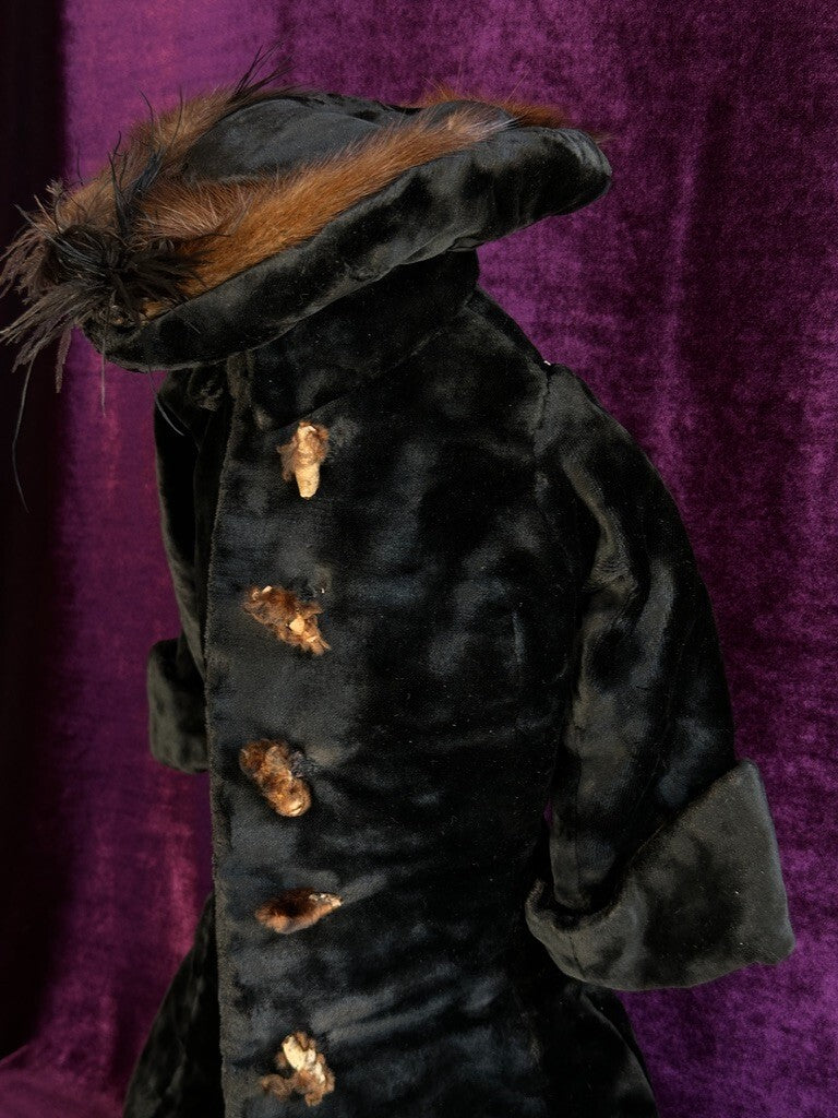 Antique French All Original Fur Child Coat + Hat for Large French Bisque Doll