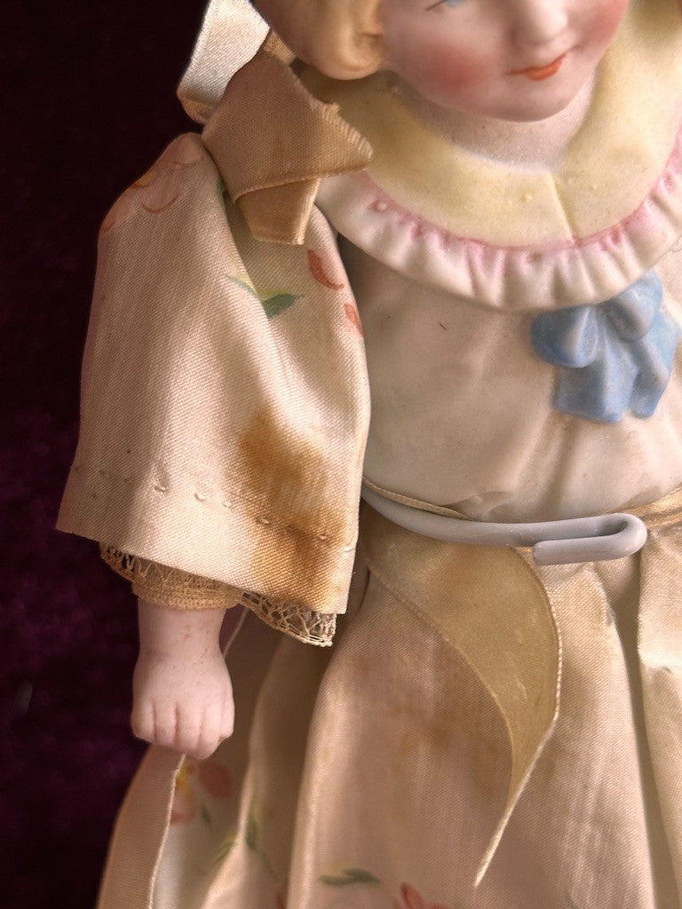 Rare Antique German Hertwig 6.75” Bisque Molded Torso Character Dollhouse Doll