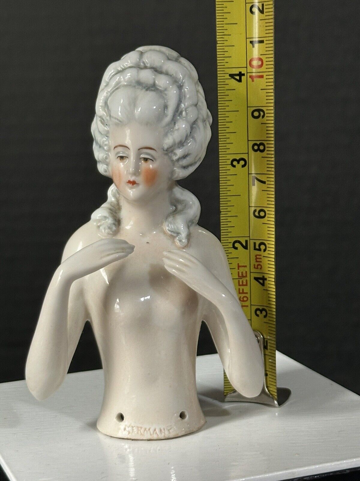 Antique German Pincushion Half Doll Marie Antoinette Hairstyle Arms Away