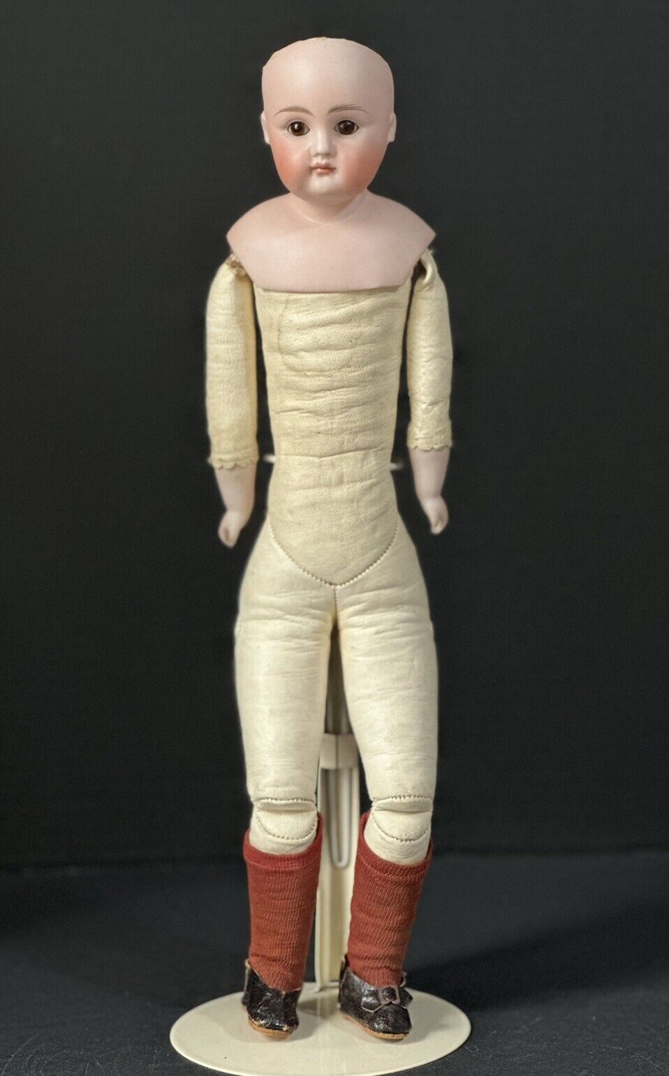 Early JDK Kestner Pouty Face Closed Mouth Bisque Shoulder Head 14” Doll Marked 3